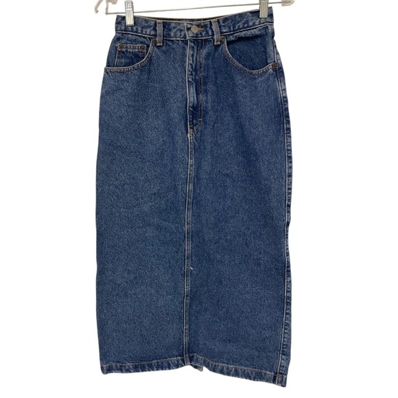 Calvin Klein Womens Denim Skirt Maxi Dark Denim Size 6 Side Pocket Slit Back Vtg - Picture 1 of 7